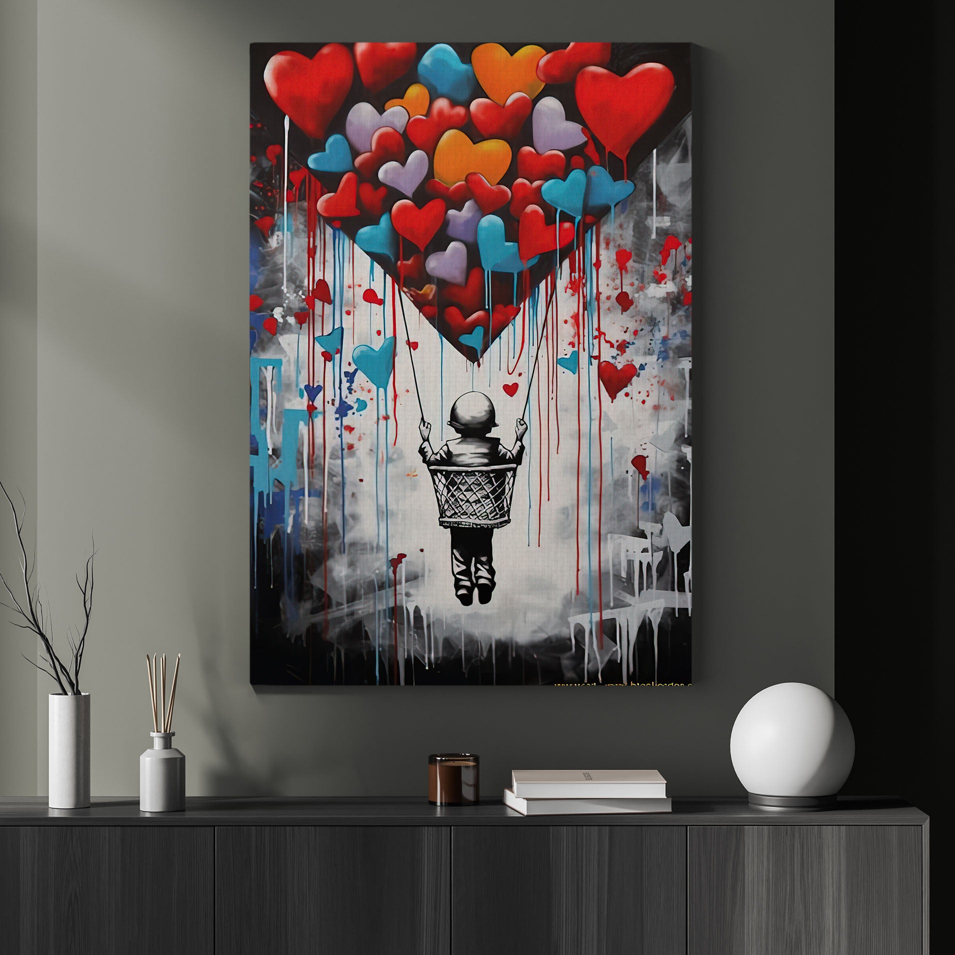 Banksy Boy Flying With Balloon, Valentine's Day Canvas Painting, Boy W ...