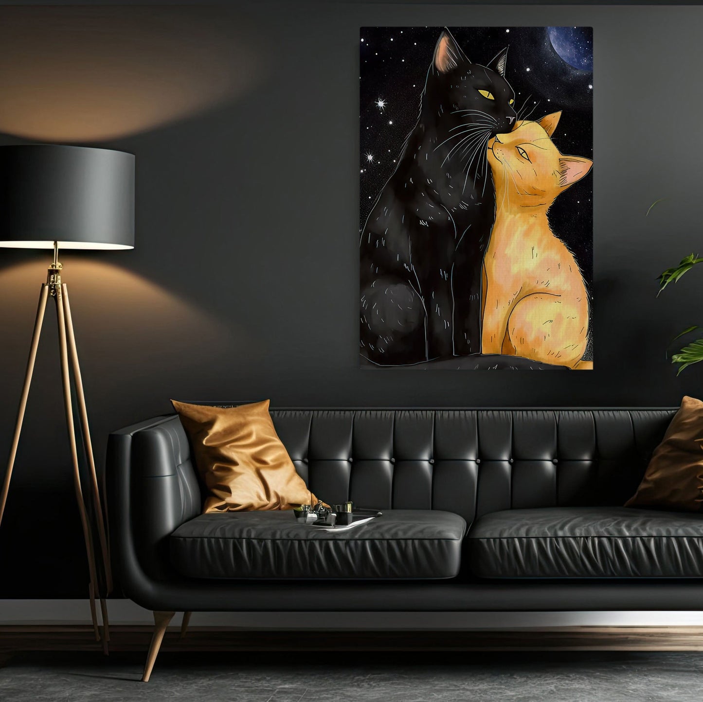 A Celestial Cat Cuddle, Valentine's Day Cat Canvas Painting, Cat Wall Art Decor - Valentines Poster Gift For Cat Lovers