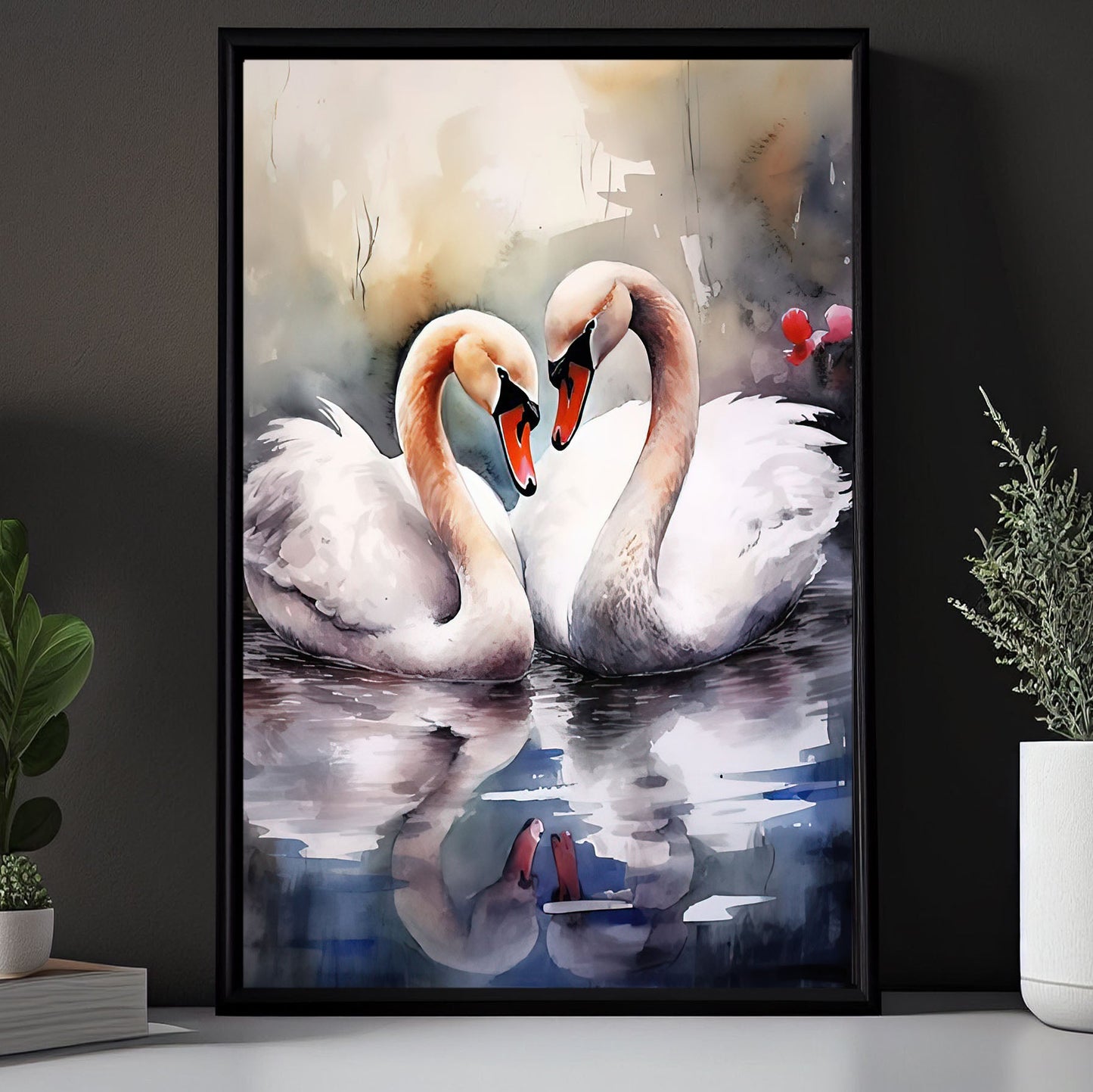 Couple Swans Love Story, Valentine's Day Canvas Painting, Love Wall Art Decor - Valentines Poster Gift For Swan Lovers