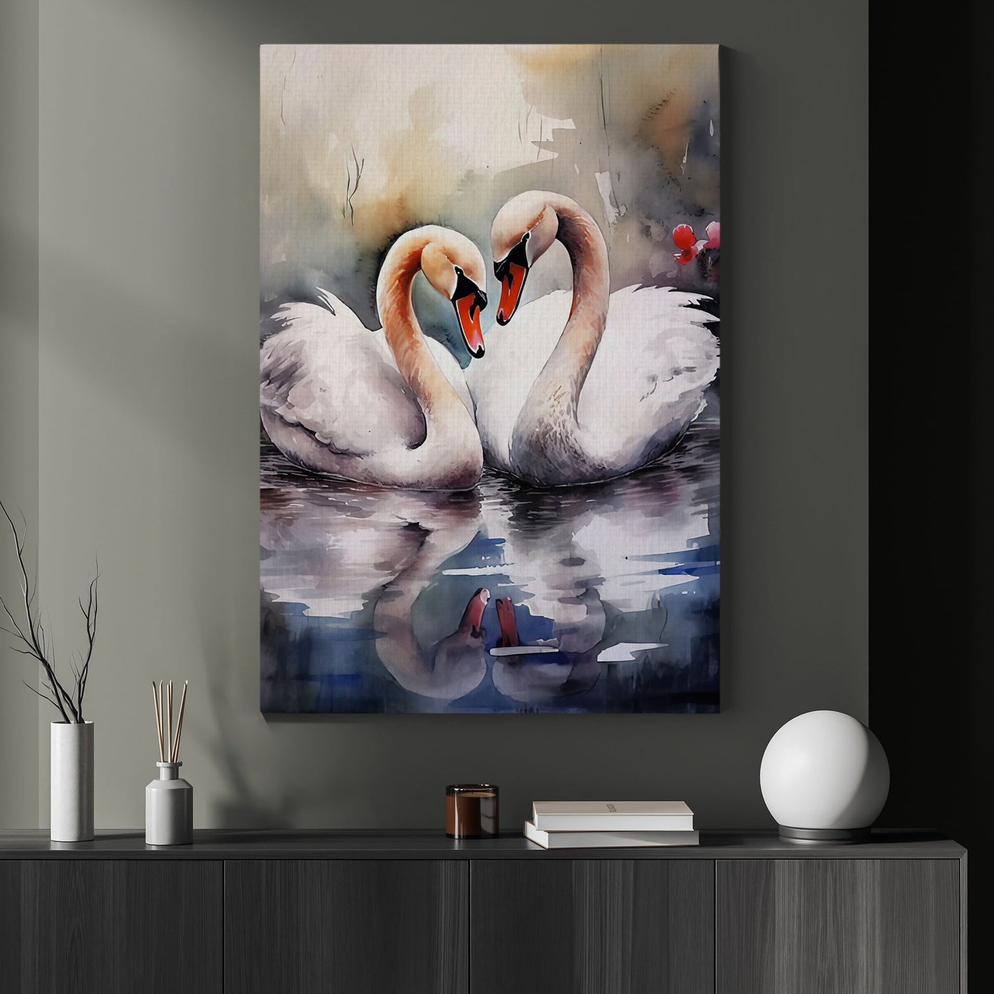 Couple Swans Love Story, Valentine's Day Canvas Painting, Love Wall Art Decor - Valentines Poster Gift For Swan Lovers