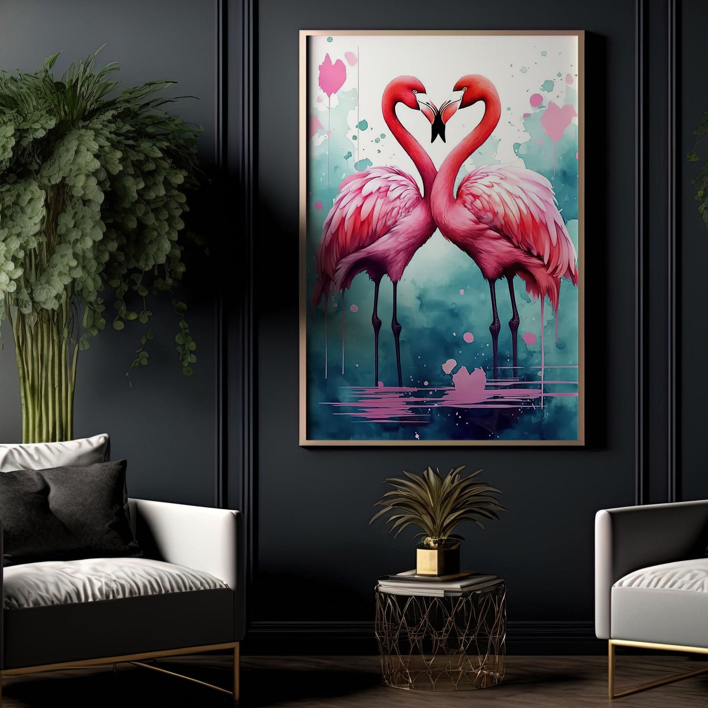 A Flamingo Love Story, Valentine's Day Canvas Painting, Love Wall Art Decor - Valentines Poster Gift For Flamingo Lovers