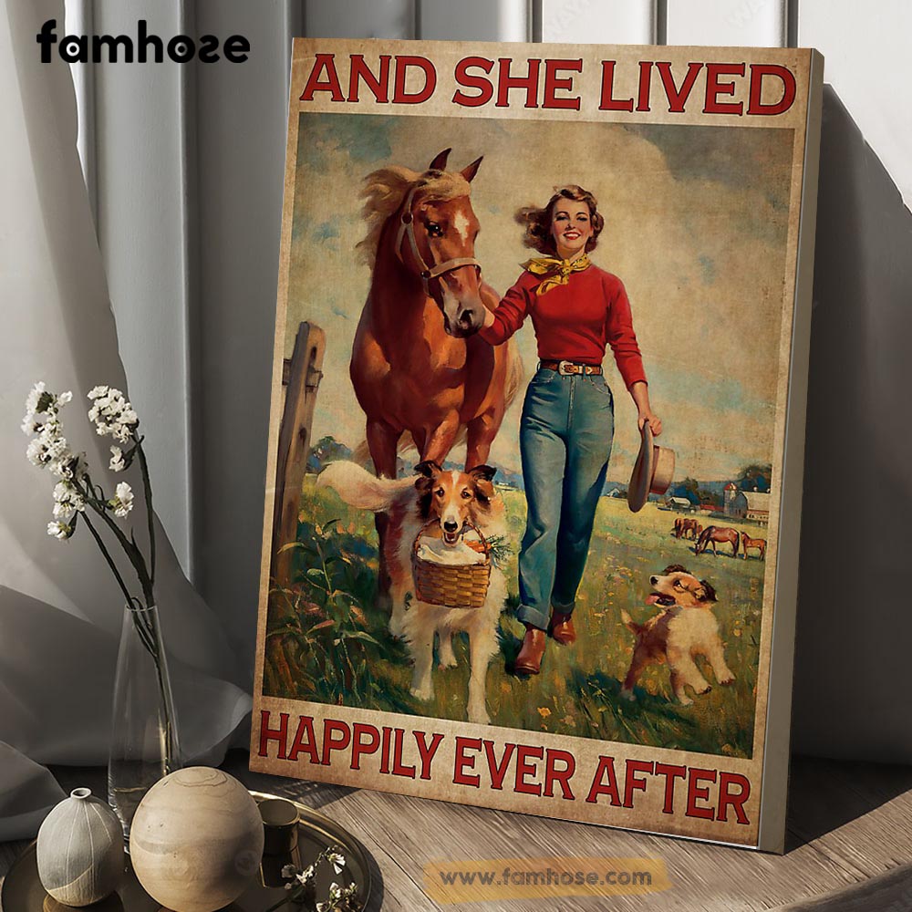 Cowgirl Poster & Canvas, And She Lived Happily Ever After, Horse Canvas Wall Art, Poster Gift For Horse Lovers