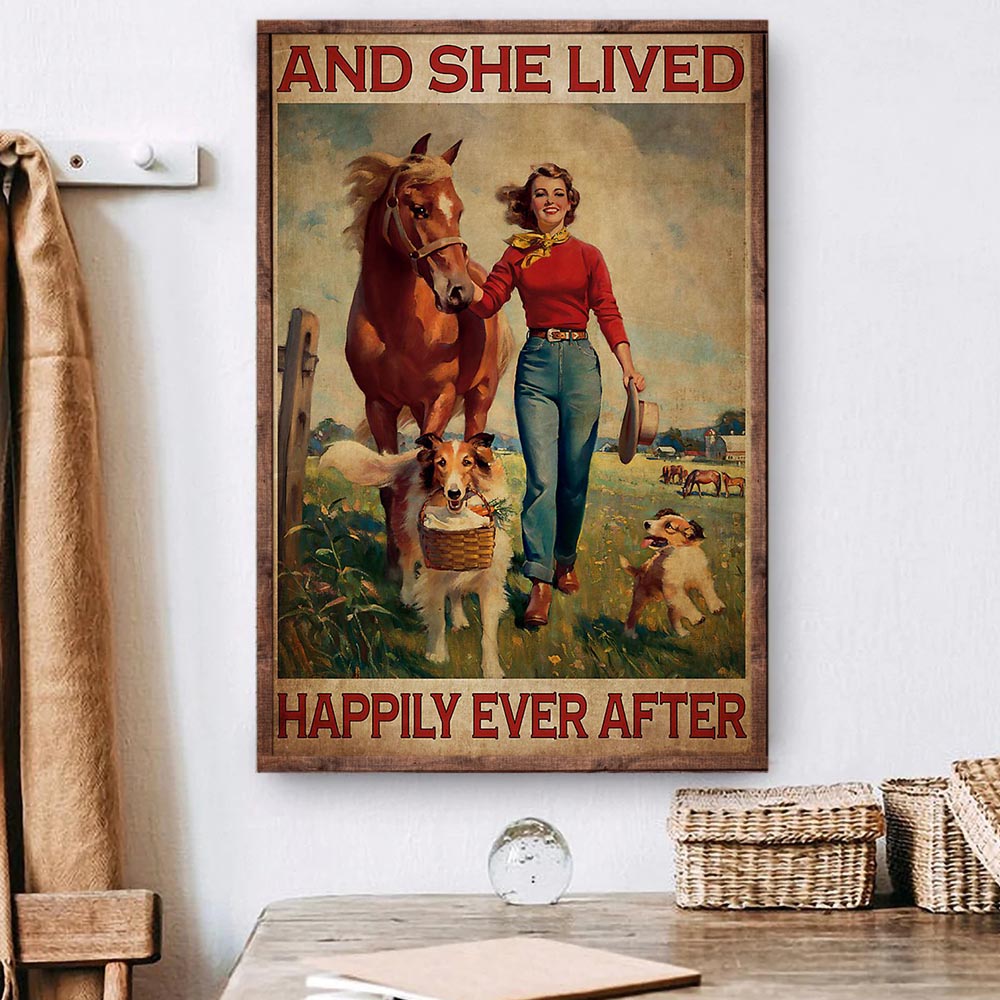 Cowgirl Poster & Canvas, And She Lived Happily Ever After, Horse Canvas Wall Art, Poster Gift For Horse Lovers