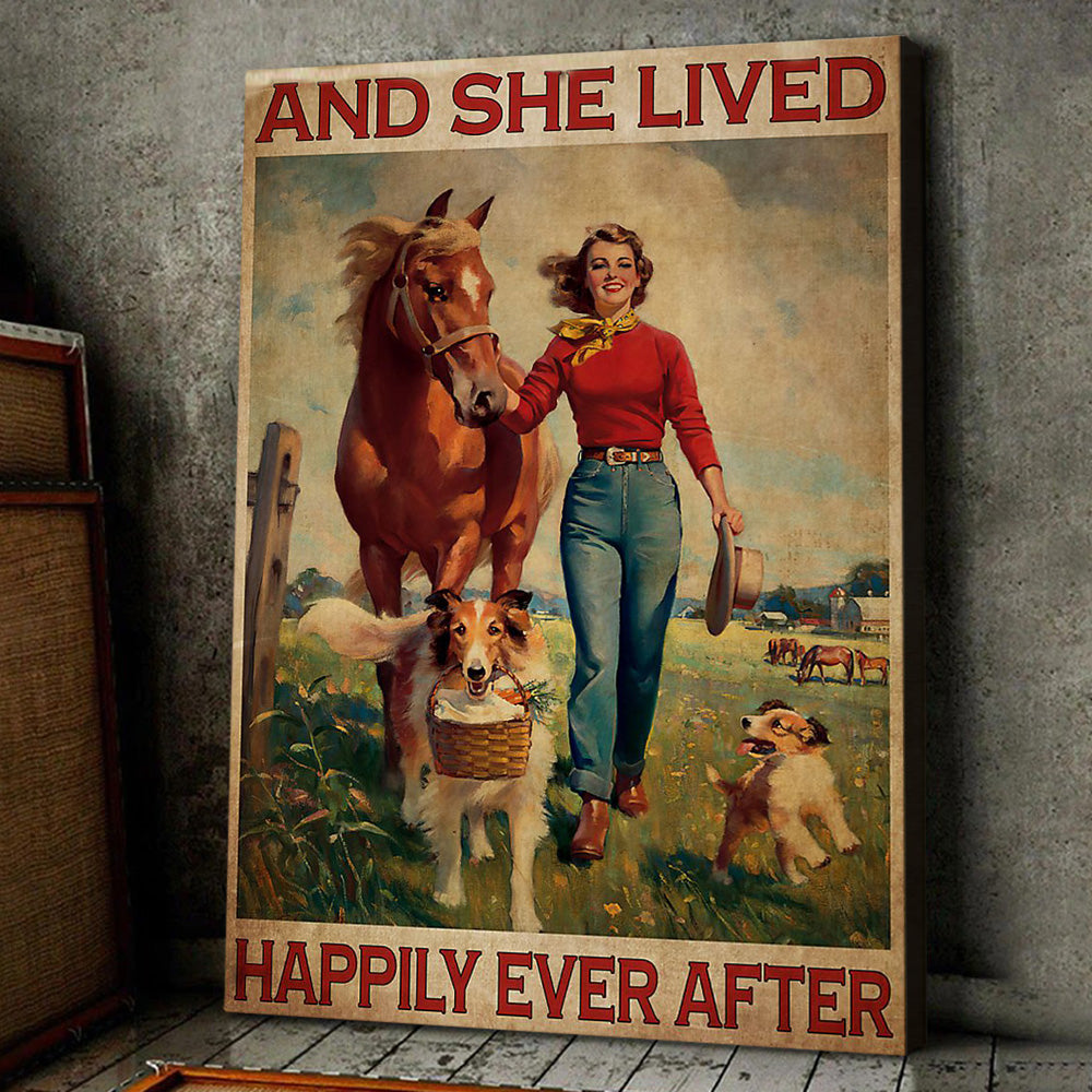 Cowgirl Poster & Canvas, And She Lived Happily Ever After, Horse Canvas Wall Art, Poster Gift For Horse Lovers