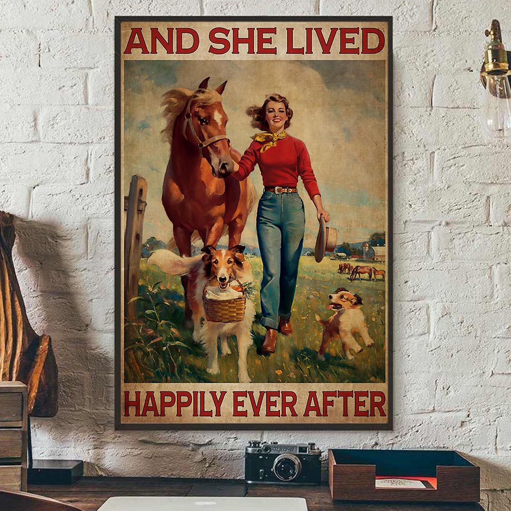 Cowgirl Poster & Canvas, And She Lived Happily Ever After, Horse Canvas Wall Art, Poster Gift For Horse Lovers