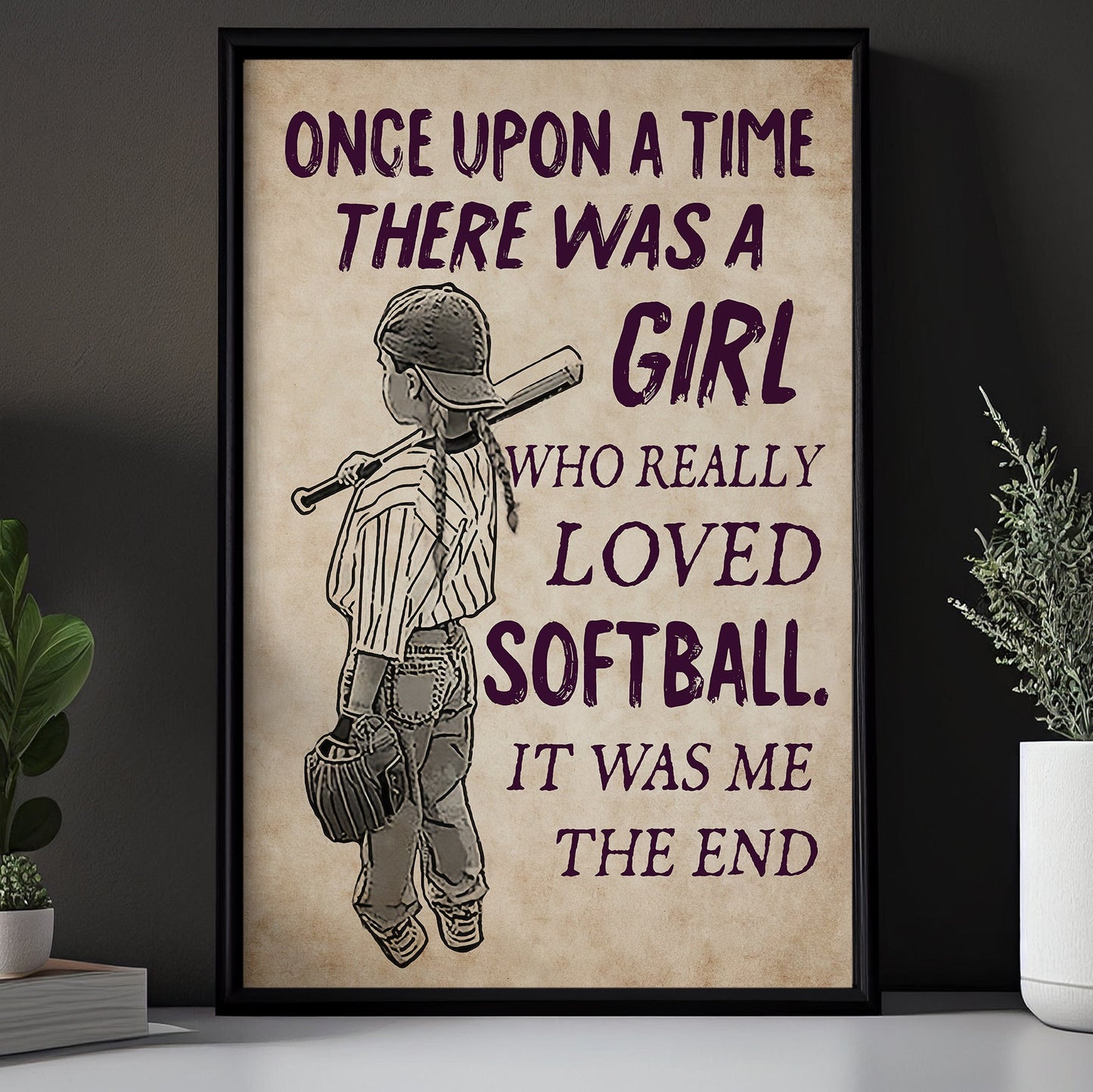 A Girl Who Really Loved Softball It Was Me, Motivational Softball Canvas Painting, Inspirational Quotes Wall Art Decor, Poster Gift For Softball Lovers