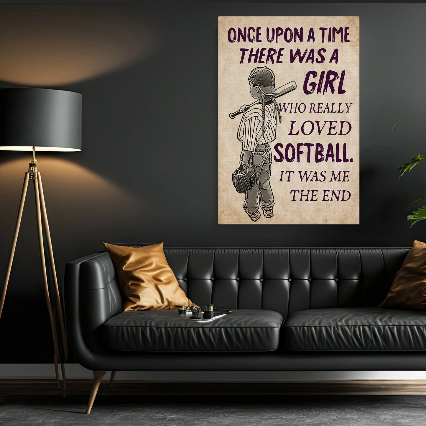 A Girl Who Really Loved Softball It Was Me, Motivational Softball Canvas Painting, Inspirational Quotes Wall Art Decor, Poster Gift For Softball Lovers