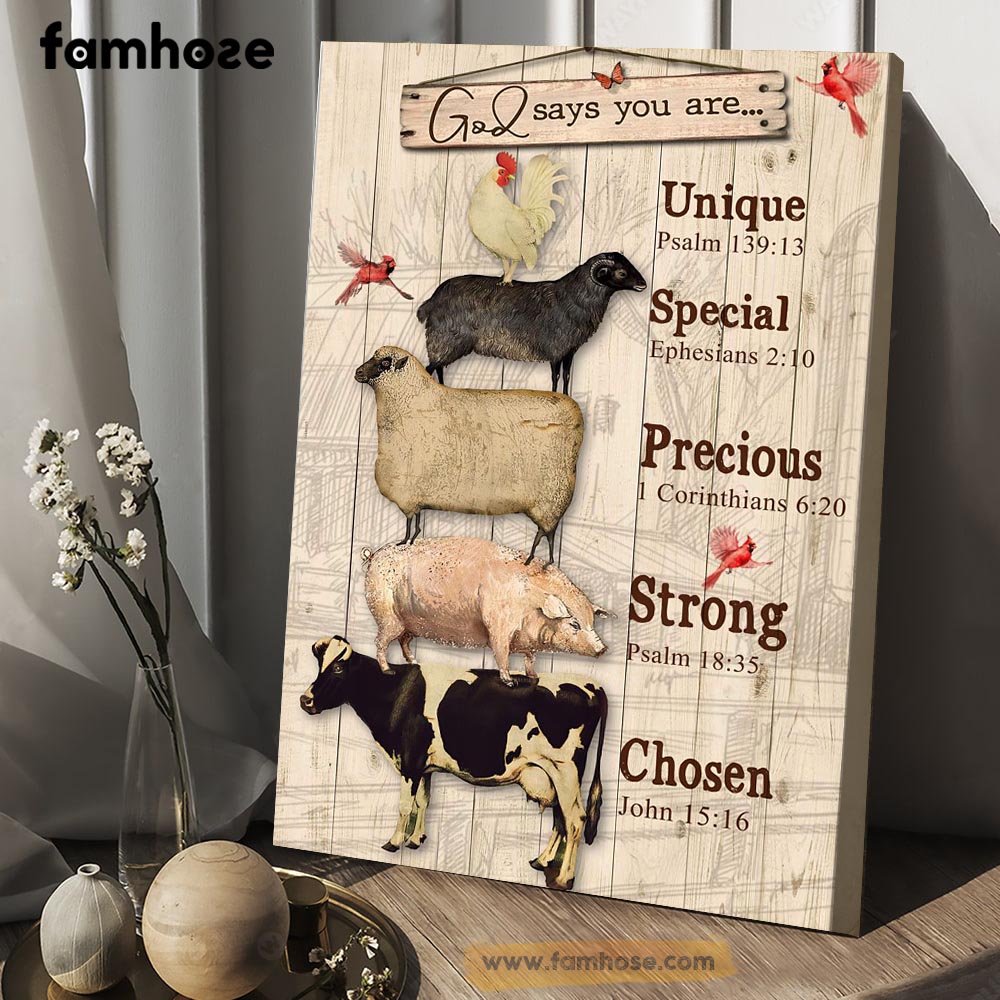 Farm Poster & Canvas, God Says You Are Unique Special Lovely Precious Strong, Farmer Canvas Wall Art, Poster Gift For Farm Lovers