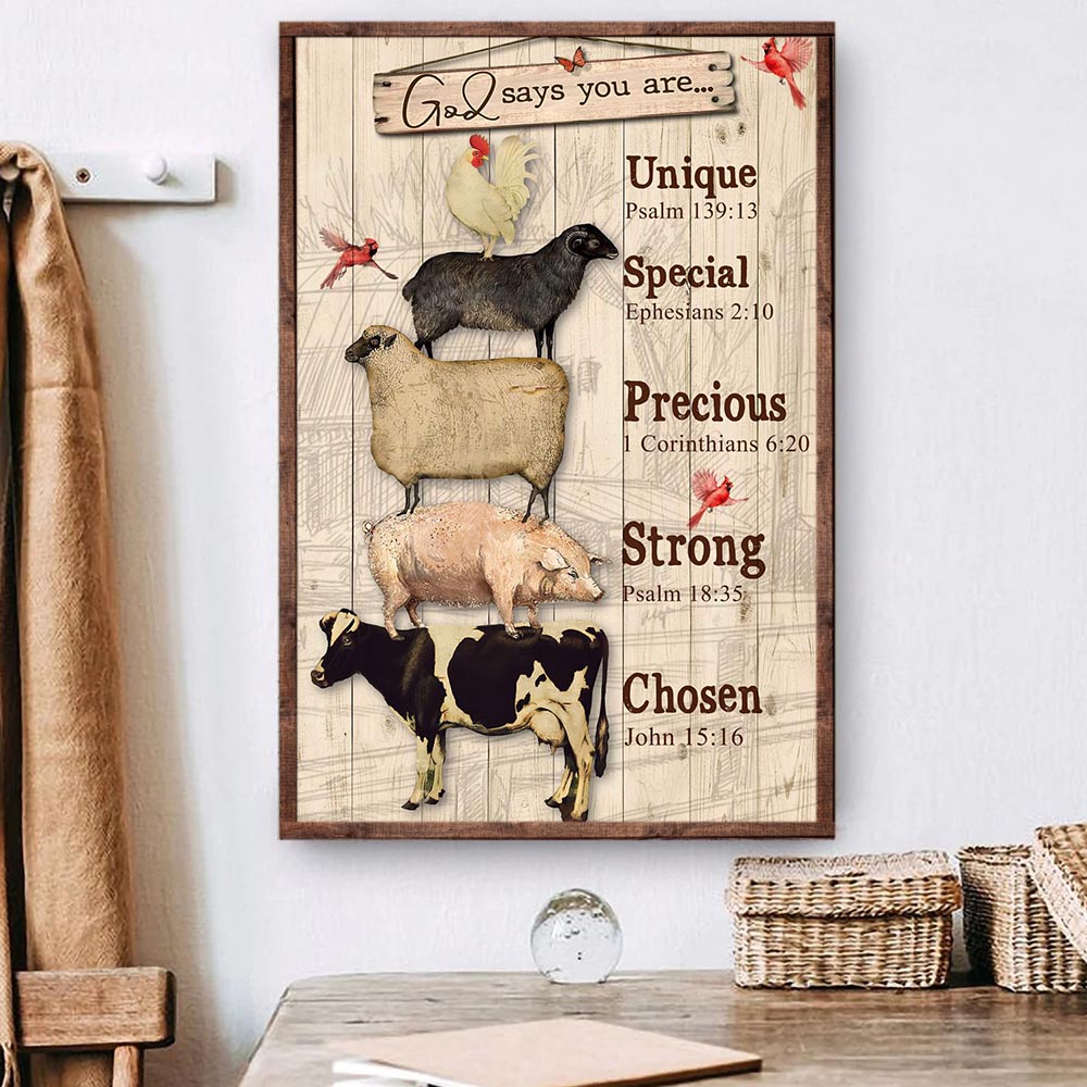 Farm Poster & Canvas, God Says You Are Unique Special Lovely Precious Strong, Farmer Canvas Wall Art, Poster Gift For Farm Lovers