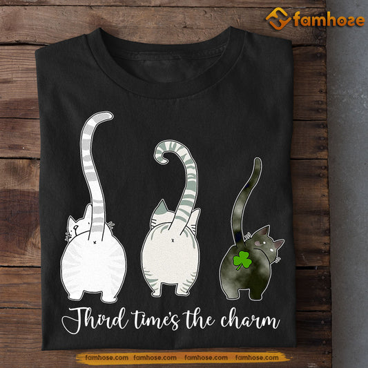 St Patrick's Day Cat T-shirt, Third Time's The Charm, Patricks Day Gift For Cat Lovers Cat Owners, Cat Tees