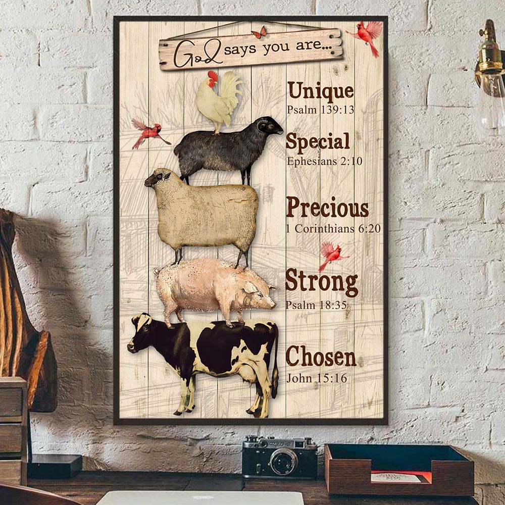 Farm Poster & Canvas, God Says You Are Unique Special Lovely Precious Strong, Farmer Canvas Wall Art, Poster Gift For Farm Lovers