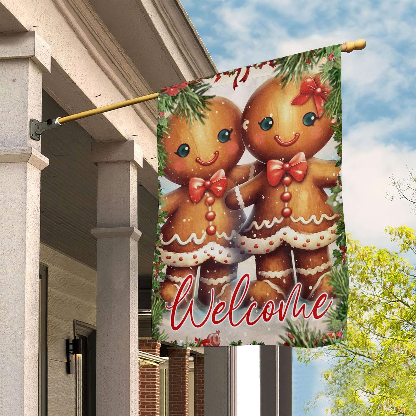 Couple Gingerbread Welcome You, Gingerbread Xmas Brighten Garden Flag & House Flag, Christmas Flag Gift Gingerbread Lovers