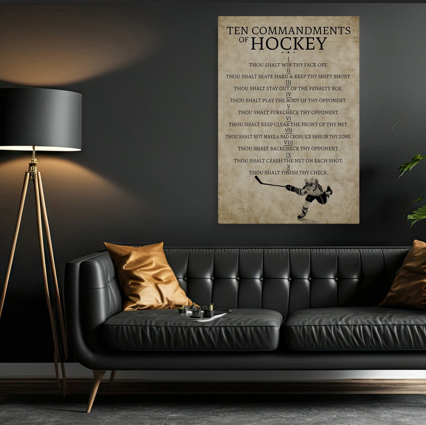 Ten Commandments Of Hockey, Motivational Hockey Canvas Painting, Inspirational Quotes Wall Art Decor, Poster Gift For Hockey Lovers