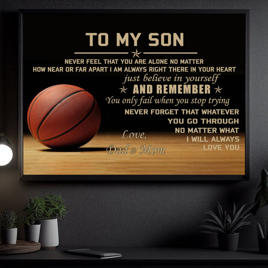 Motivational Basketball Canvas Painting, To My Son I Will Always Love You, Inspirational Quotes Wall Art Decor, Poster Gift For Basketball Lovers, Basketball Player