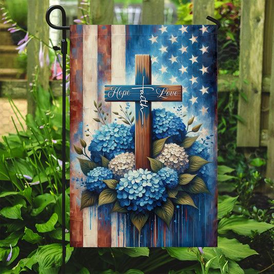 Hope, Faith, Love, Jesus Garden Flag - Christian House Flag Gift
