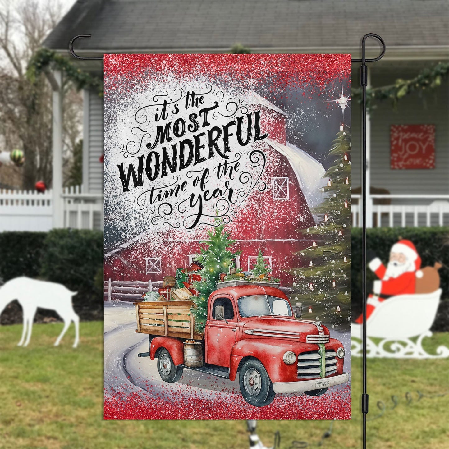 Most Wonderful Time Of The Year, Farm Xmas Garden Flag & House Flag, Christmas Flag Gift For Farmers, Tractor Lovers Flag