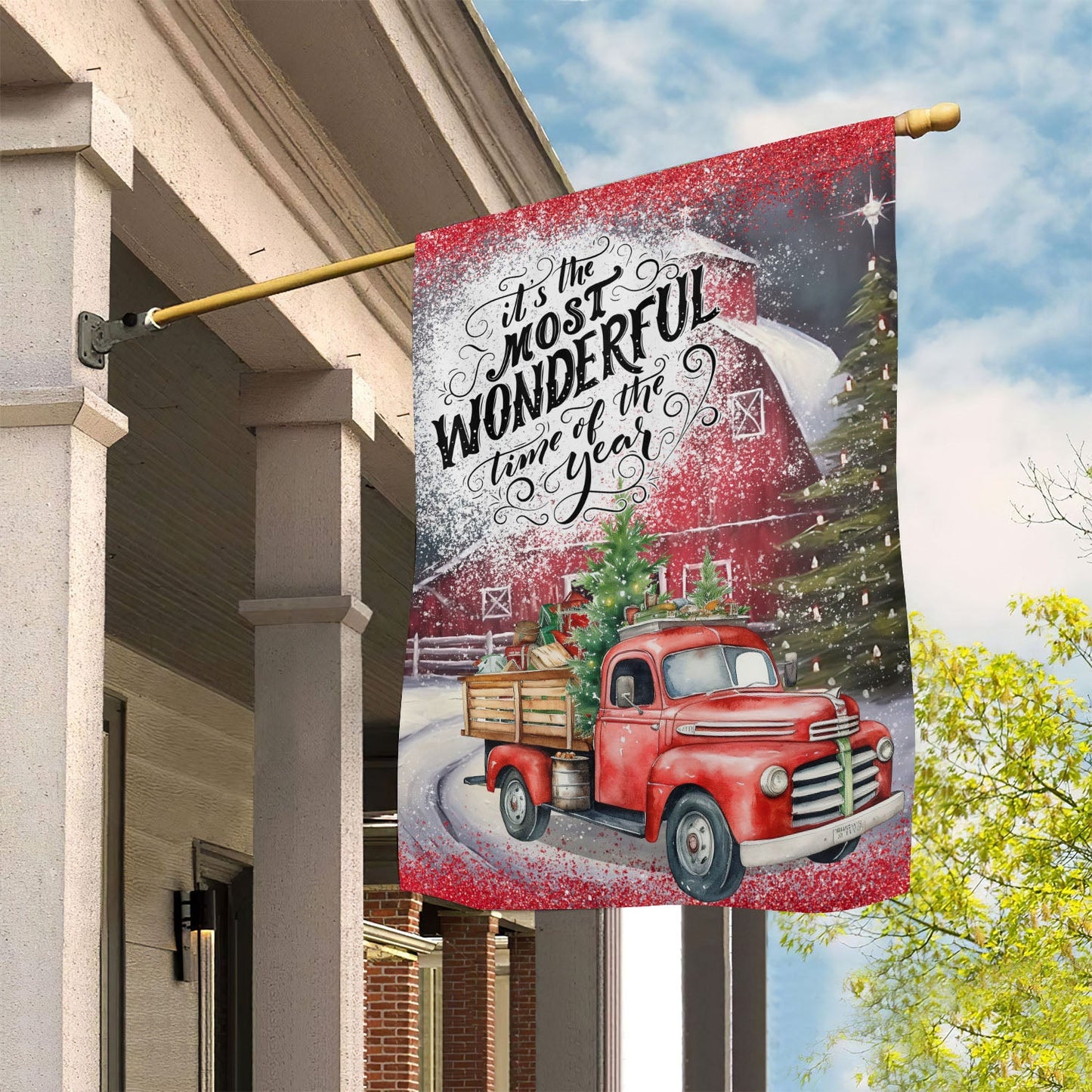 Most Wonderful Time Of The Year, Farm Xmas Garden Flag & House Flag, Christmas Flag Gift For Farmers, Tractor Lovers Flag