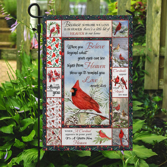 Because Someone We Love Is in Heaven, Cardinal Memorial Garden Flag & House Flag Gift, Loving Memory Outdoor Decoration Gift