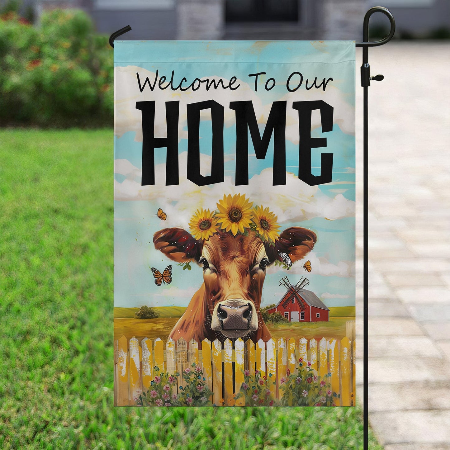 Funny Cow Flag, Welcome to Our Home, Cow Garden Flag & House Flag Gift, Outdoor Decoration Gift For Cow Lovers