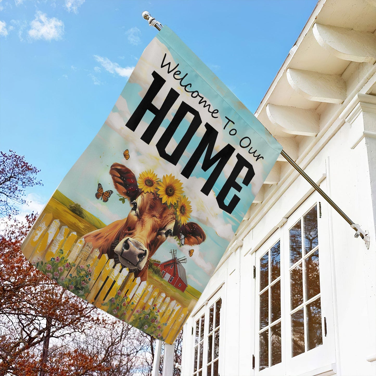 Funny Cow Flag, Welcome to Our Home, Cow Garden Flag & House Flag Gift, Outdoor Decoration Gift For Cow Lovers