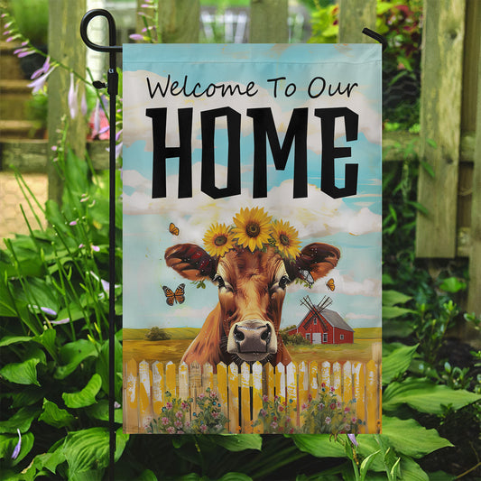 Funny Cow Flag, Welcome to Our Home, Cow Garden Flag & House Flag Gift, Outdoor Decoration Gift For Cow Lovers