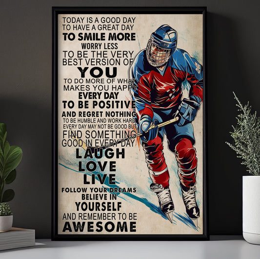 Laugh Love Live Believe In Yourself, Motivational Hockey Canvas Painting, Inspirational Quotes Wall Art Decor, Poster Gift For Hockey Lovers