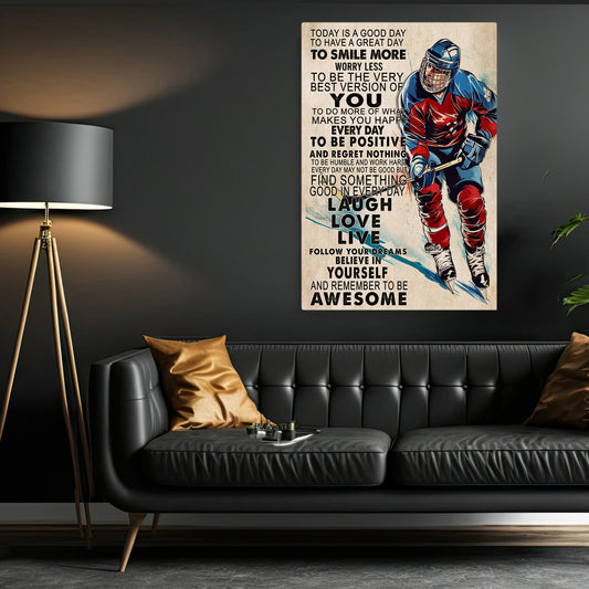 Laugh Love Live Believe In Yourself, Motivational Hockey Canvas Painting, Inspirational Quotes Wall Art Decor, Poster Gift For Hockey Lovers
