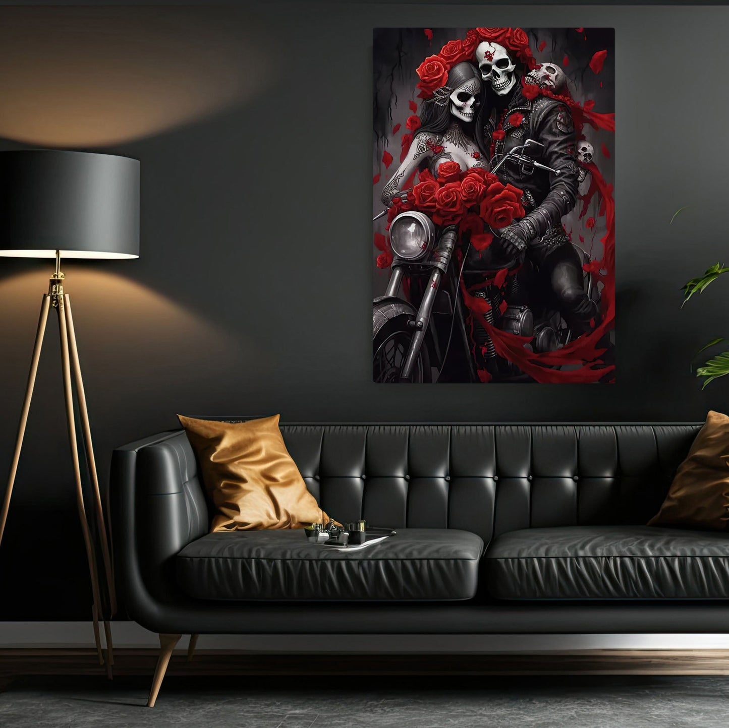 Romantic Motorcycle Skull Men And Women, Valentine's Day Canvas Painting, Love Wall Art Decor - Valentines Poster Gift Motorcycle Lovers