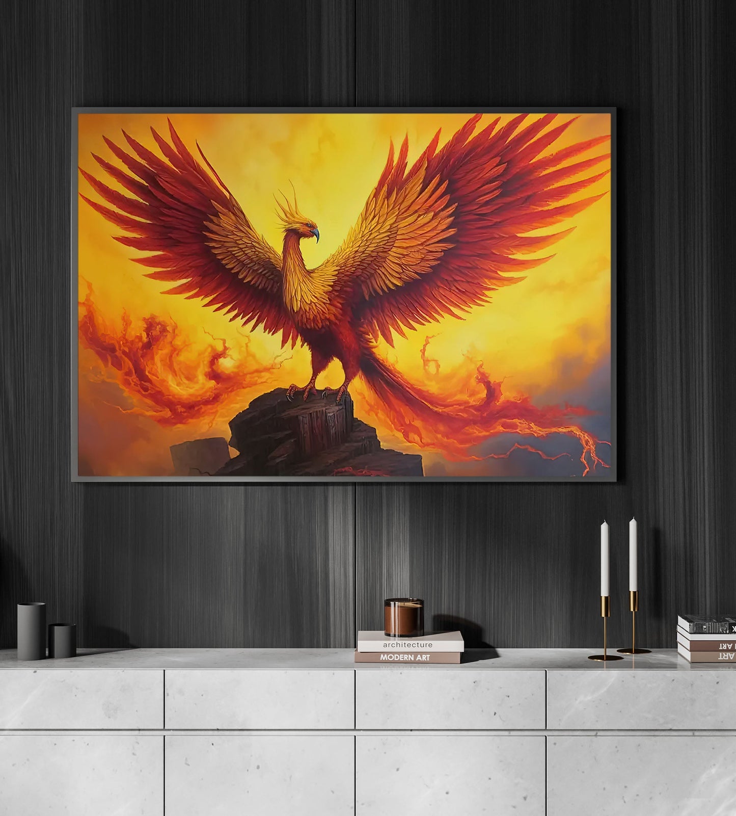 A Phoenix Flying Into The Sky, Phoenix Canvas Painting, Wall Art Decor - Poster Gift For Phoenix Lovers