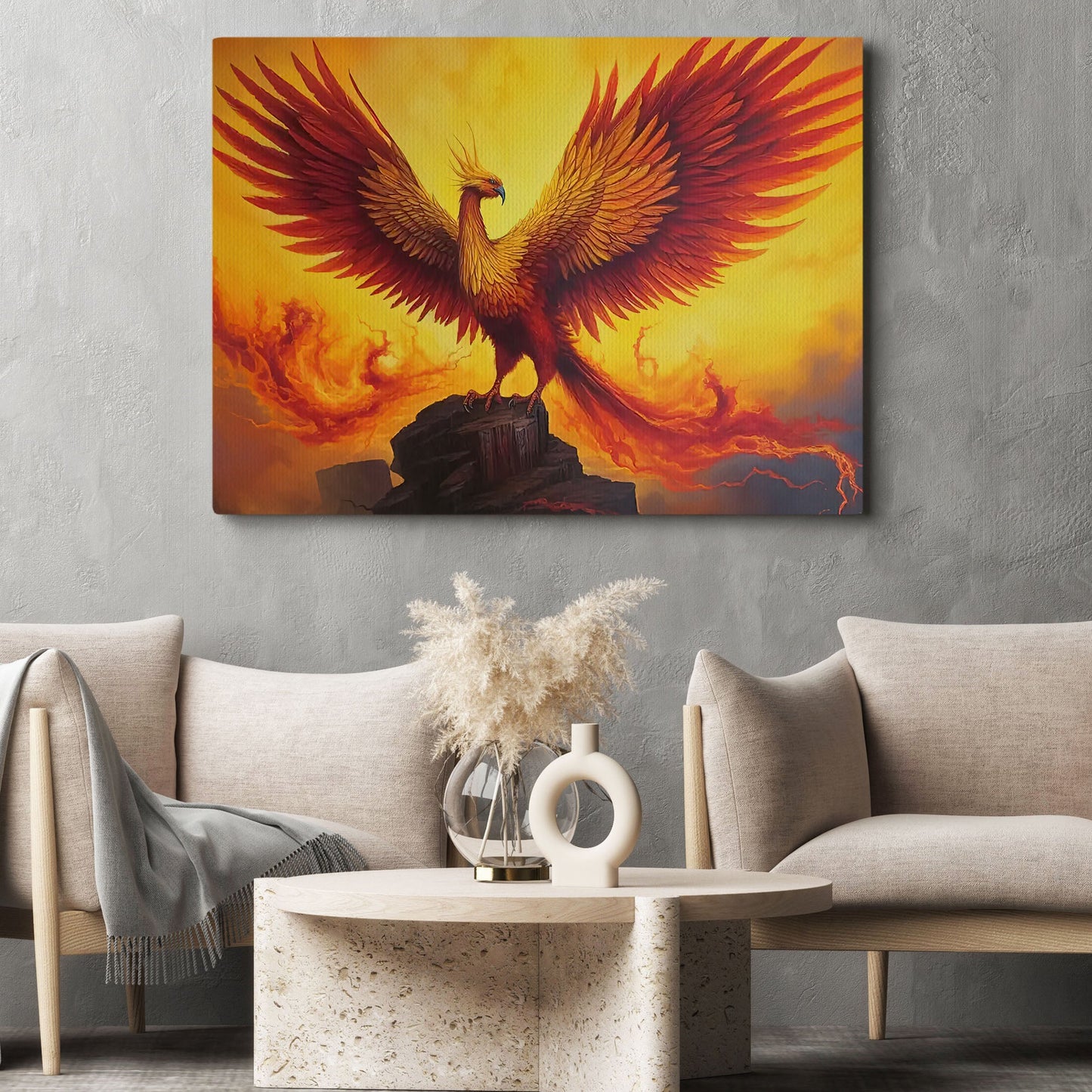 A Phoenix Flying Into The Sky, Phoenix Canvas Painting, Wall Art Decor - Poster Gift For Phoenix Lovers