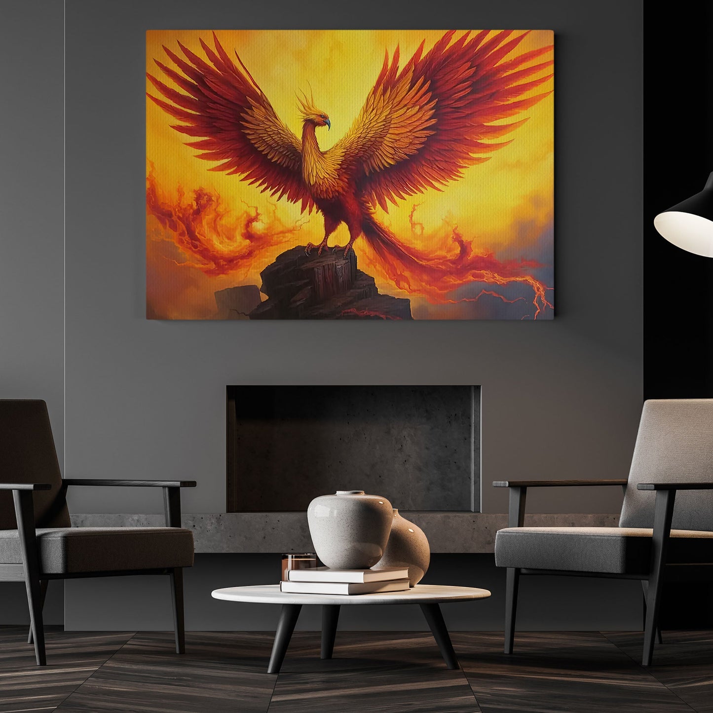 A Phoenix Flying Into The Sky, Phoenix Canvas Painting, Wall Art Decor - Poster Gift For Phoenix Lovers