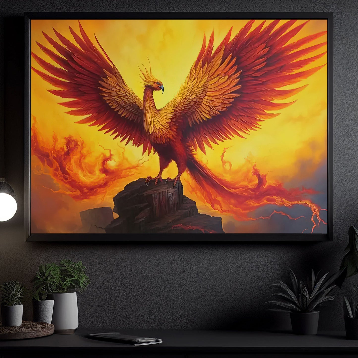 A Phoenix Flying Into The Sky, Phoenix Canvas Painting, Wall Art Decor - Poster Gift For Phoenix Lovers