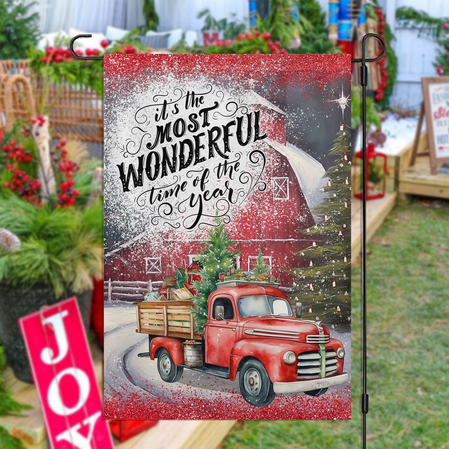 Most Wonderful Time Of The Year, Farm Xmas Garden Flag & House Flag, Christmas Flag Gift For Farmers, Tractor Lovers Flag