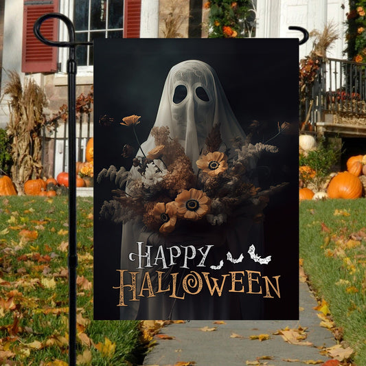 Halloween Ghost Flag, The Ghost Brings Wild Flowers Happy Halloween, Flag Gift For Halloween Decor, Gift For Garden Flag