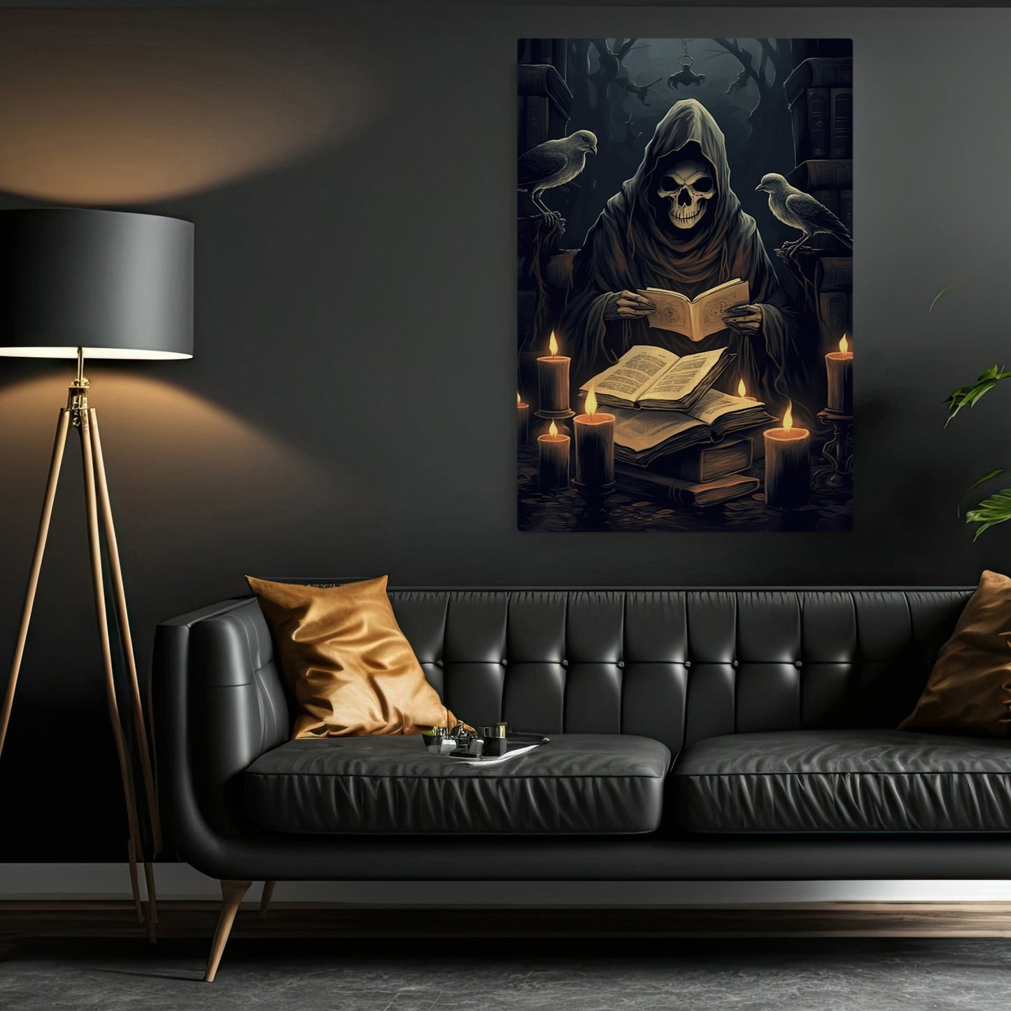 The Spooky Ghost Reading Book In The Dark Room Halloween Canvas Painting, Wall Art Decor Print - Dark Ghost Halloween Poster Gift