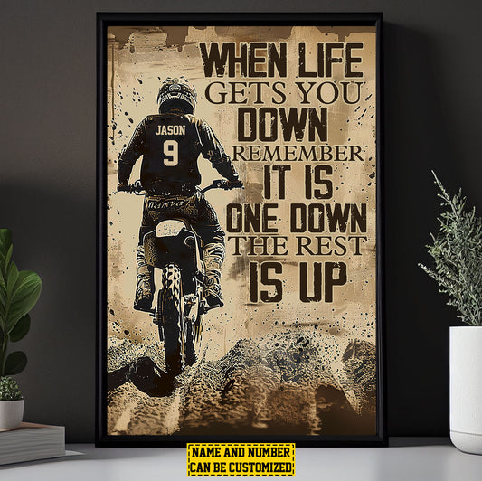 Motivational Personalized Dirt Bike Canvas Painting, When Life Gets You Down Remember Quotes Wall Art Decor, Poster Gift For Motocross Lovers