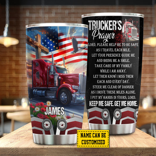 Personalized Trucker Stainless Steel Tumbler, Trucker's Prayer Tumbler Gifts For Truck Drivers