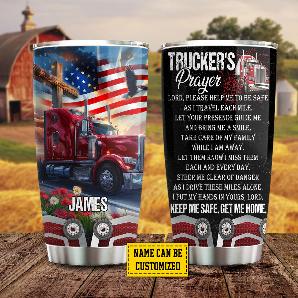 Personalized Trucker Stainless Steel Tumbler, Trucker's Prayer Tumbler Gifts For Truck Drivers