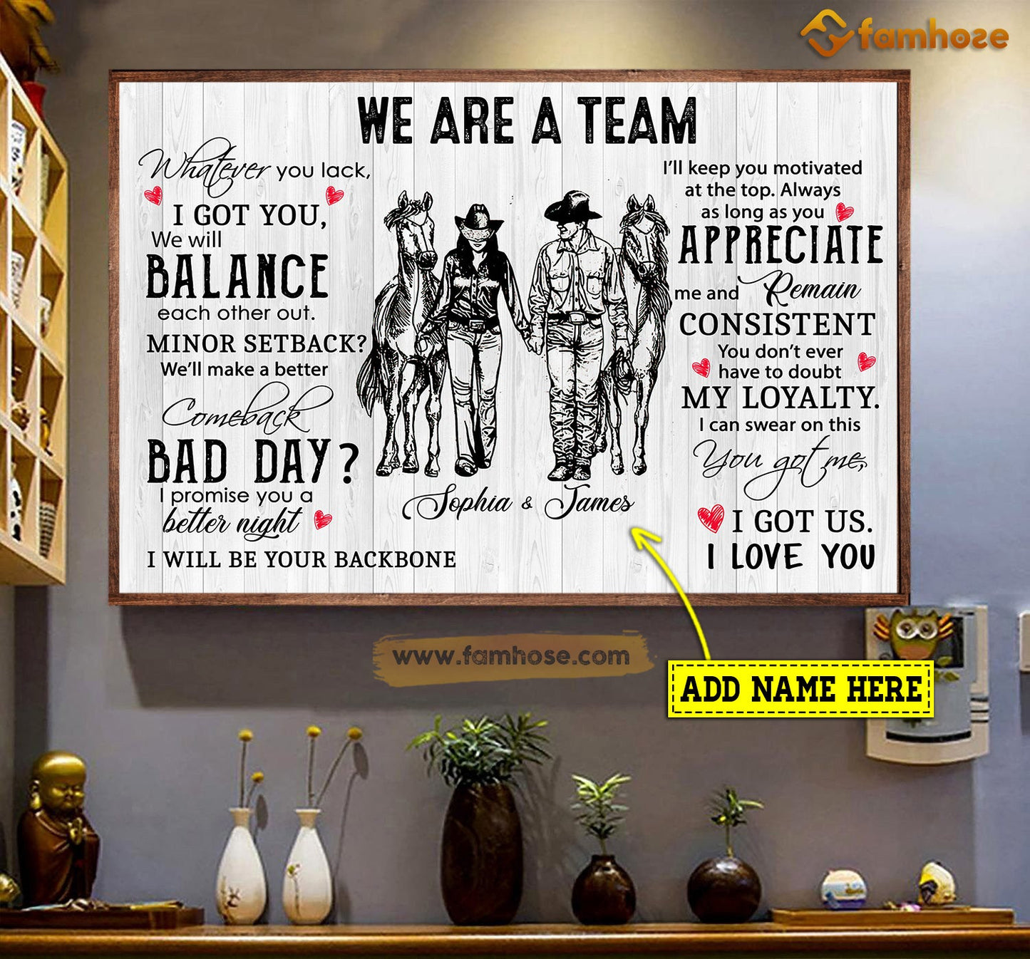 Personalized Couple Cowboy Cowgirl Canvas Painting, We Are A Team I Got You I Love You, Rodeo Canvas Wall Art, Poster Gift For Rodeo Lovers