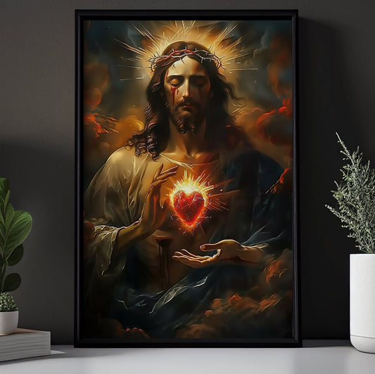 Abstract Heart of Devotion, Jesus Canvas Painting, God Wall Art Decor, Poster Gift For Christian Lovers