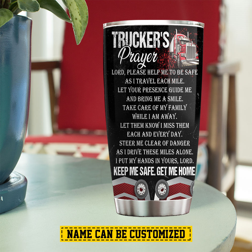 Personalized Trucker Stainless Steel Tumbler, Trucker's Prayer Tumbler Gifts For Truck Drivers