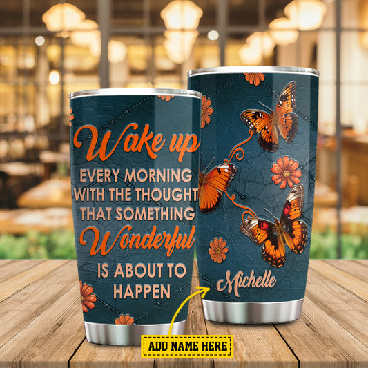 Personalized Butterfly Tumbler, Wake Up Every Morning With The Thought, Sunflower Butterfly Stainless Steel Tumbler, Tumbler Gifts For Butterfly Lovers