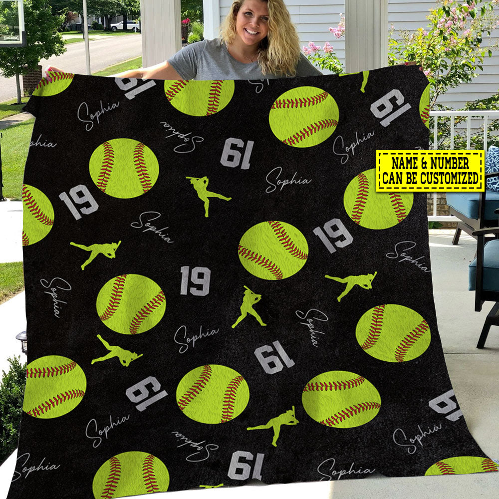 Personalized Softball Blanket, My Favorite Sport Fleece Blanket - Sherpa Blanket Gift For Softball Lovers, Softball Players, Softball Girls