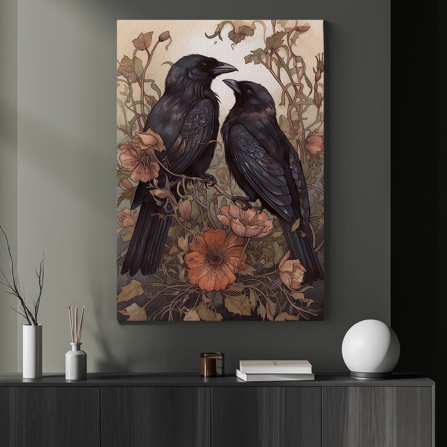 Couple Crows Of Love Vintage Canvas Wall Art - Gothic Raven Poster Gift Decoration For Living Room Bed Room