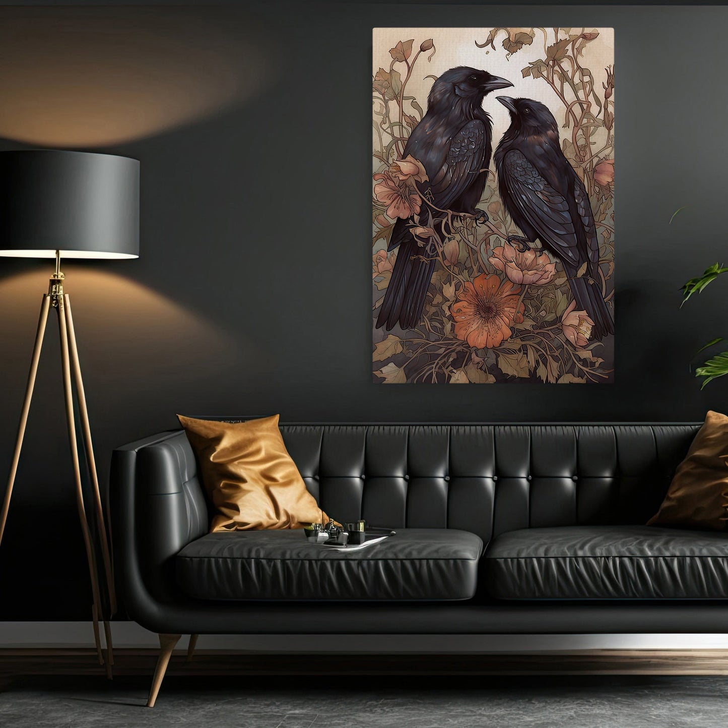 Couple Crows Of Love Vintage Canvas Wall Art - Gothic Raven Poster Gift Decoration For Living Room Bed Room