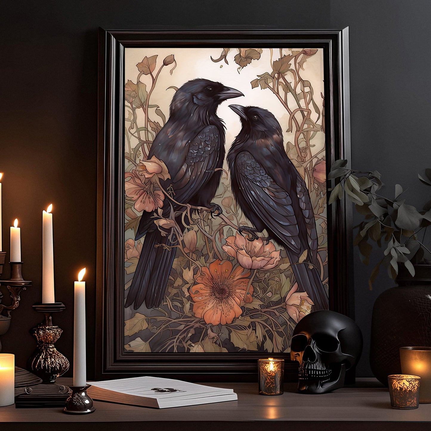 Couple Crows Of Love Vintage Canvas Wall Art - Gothic Raven Poster Gift Decoration For Living Room Bed Room