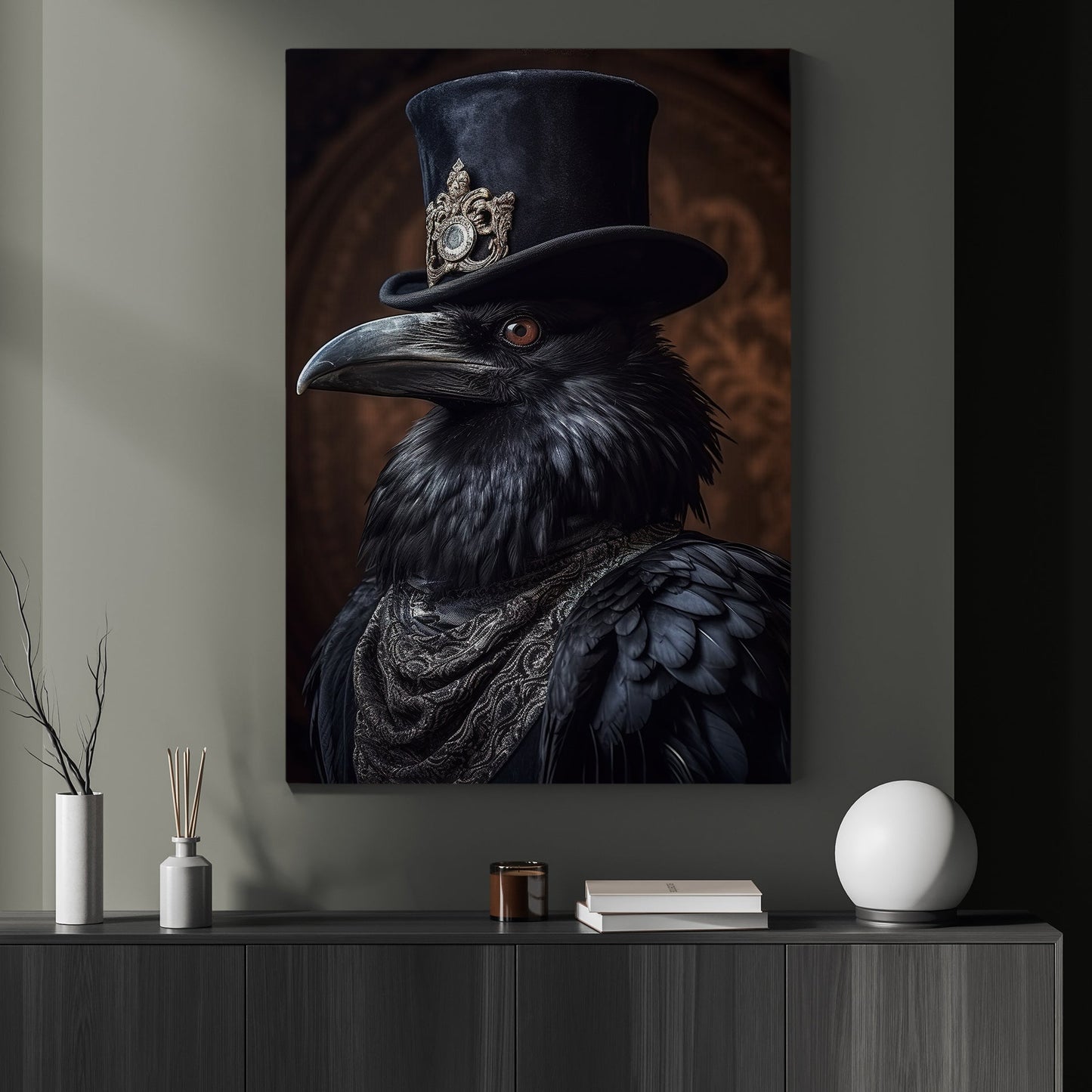 Victorian Crow Earl Portrait, Raven Canvas Painting, Victorian Animal Wall Art Decor - Halloween Raven Poster Gift