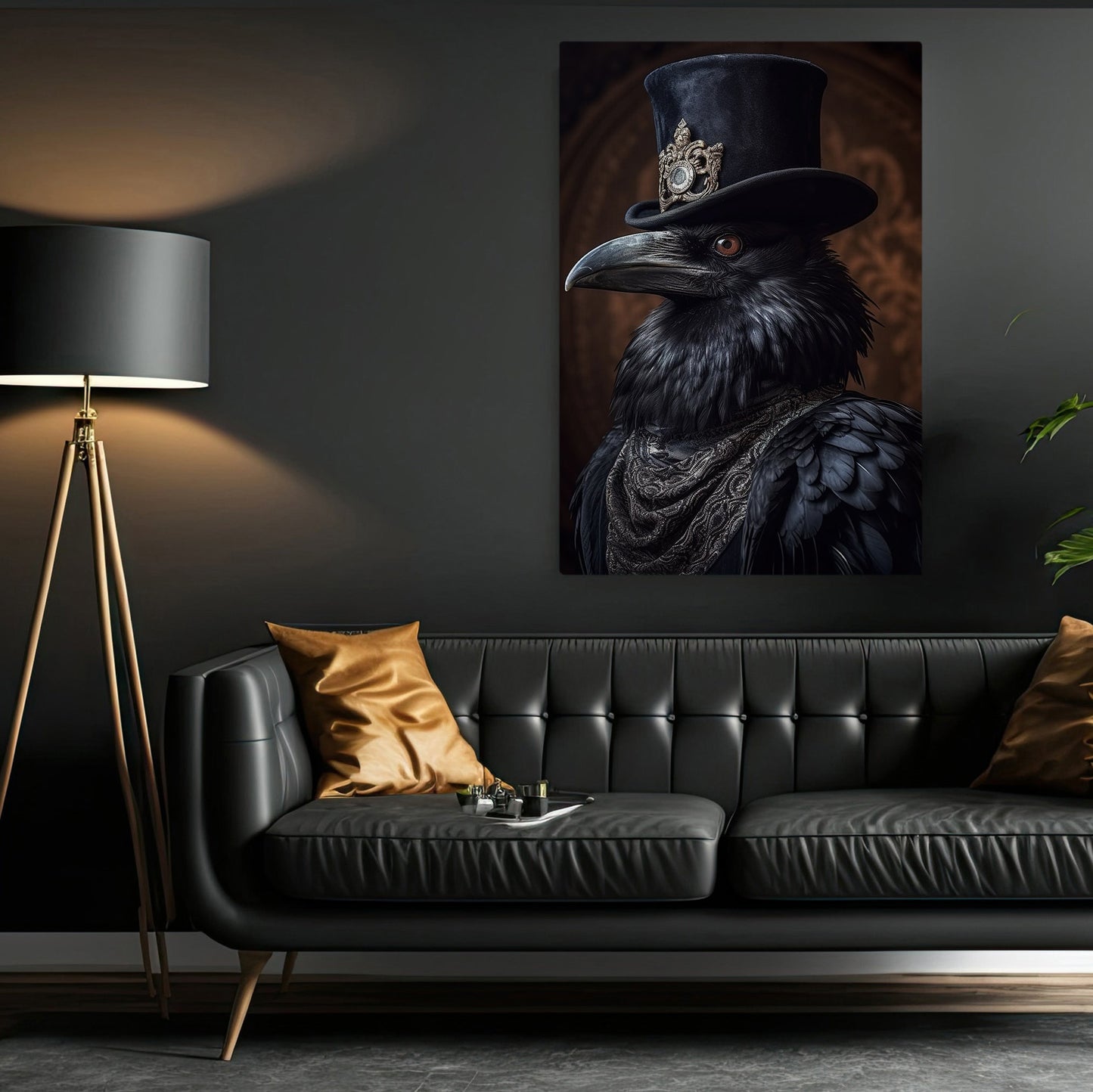 Victorian Crow Earl Portrait, Raven Canvas Painting, Victorian Animal Wall Art Decor - Halloween Raven Poster Gift