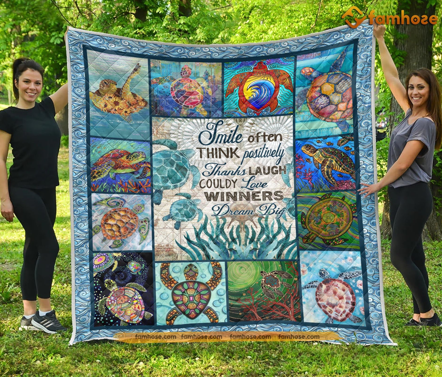 Turtle Blanket, Smile Often Think Positively Laugh Couldy Fleece Blanket - Sherpa Blanket Gift For Turtle Lover, Turtle Owners