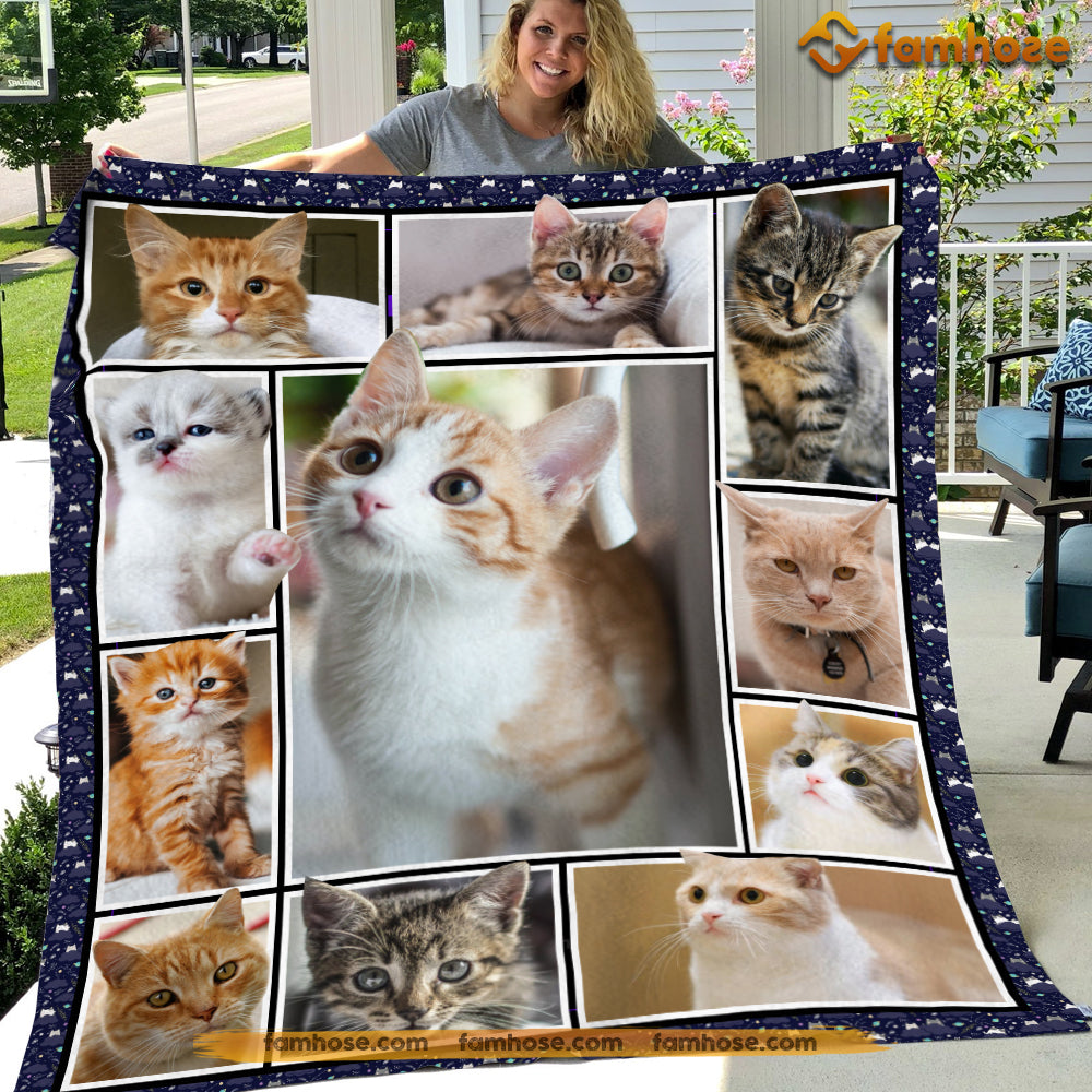 Cute Cat Blanket, Baby Cat With Glitter Eyes Fleece Blanket - Sherpa Blanket Gift For Cat Lover, Cat Owners